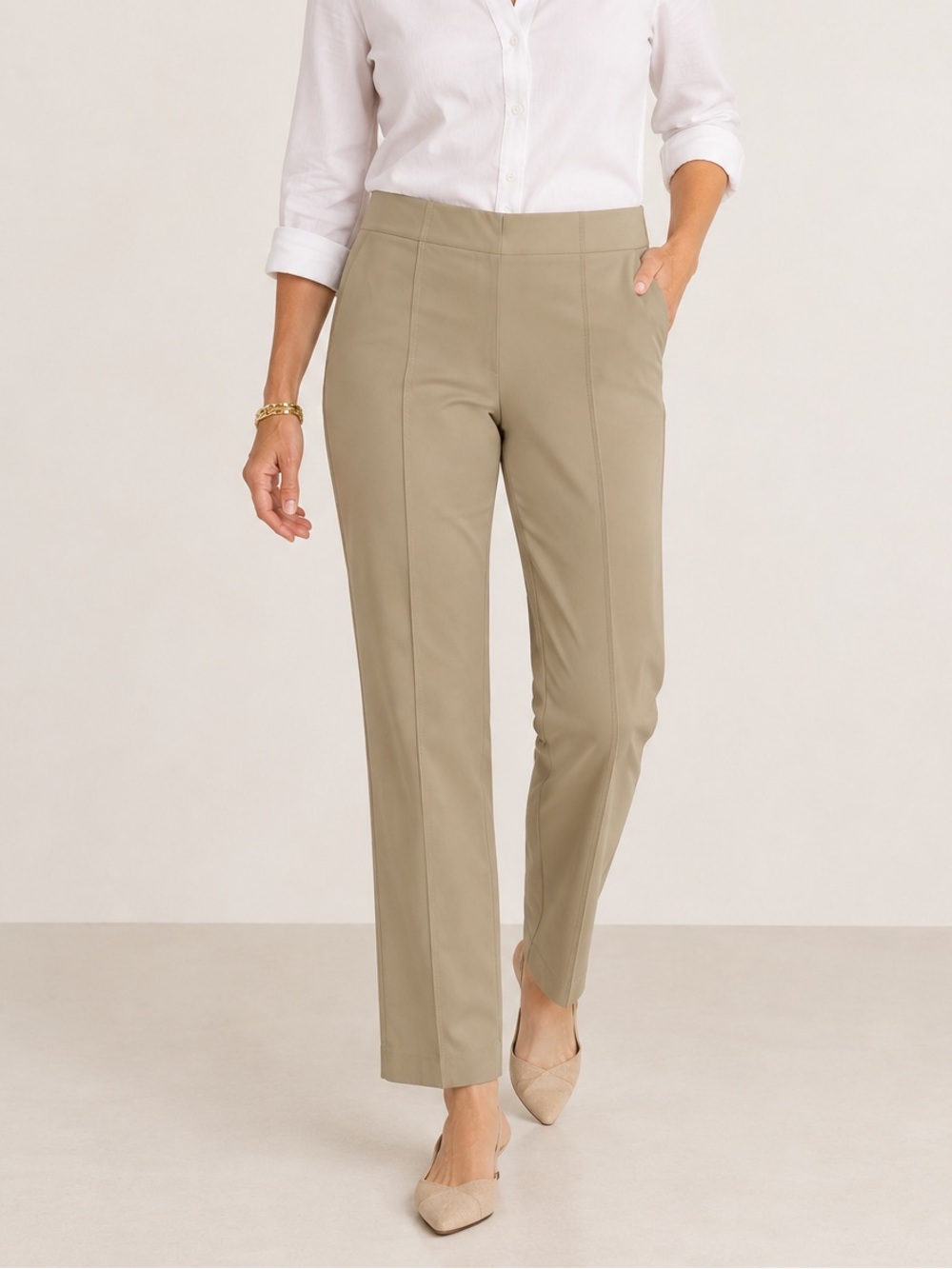 Chico’s Juliet Straight Ankle Pants 1 US 8 Tan Pull On